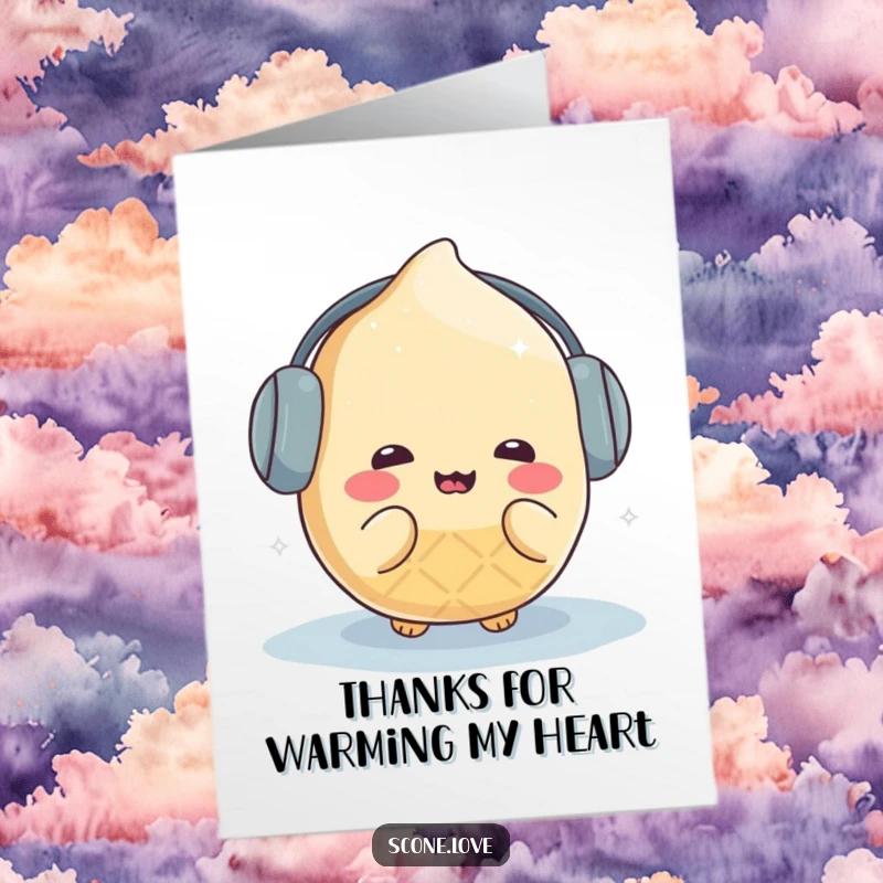 Funny Free Printable Thank You Card: Kawaii Scone in Earmuffs, Feeling the Chill