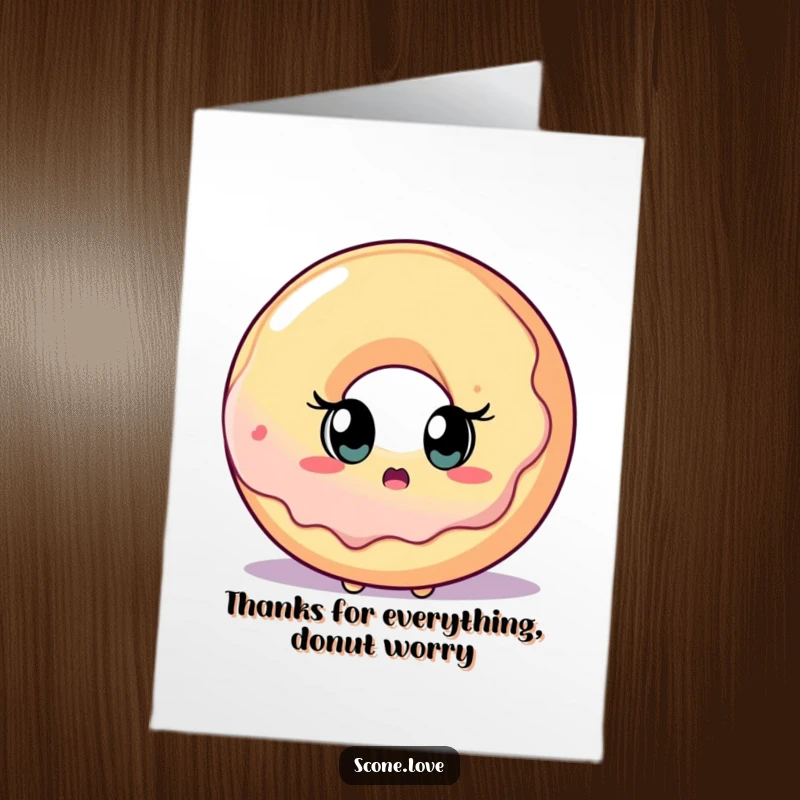 Funny Free Printable Thank You Card: A scone's eyes are wide with shock at a giant donut, a downloadable thank you surprise.