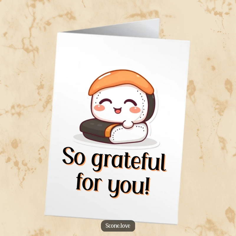 Funny Free Printable thank you card with a happy sushi roll performing a perfect roll.