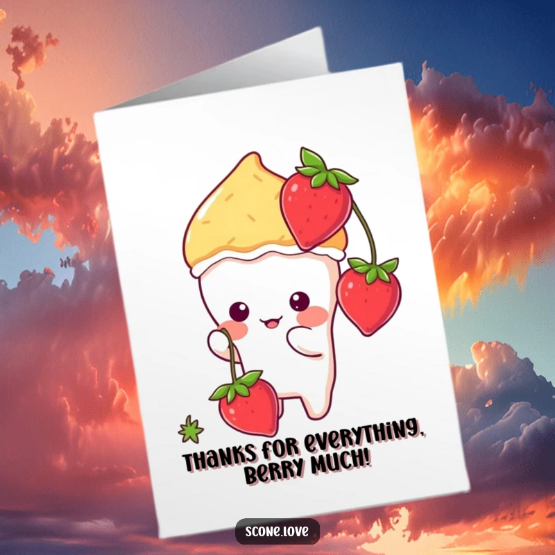 Funny Free Printable Thank You Card: Adorable Scone Chasing a Strawberry