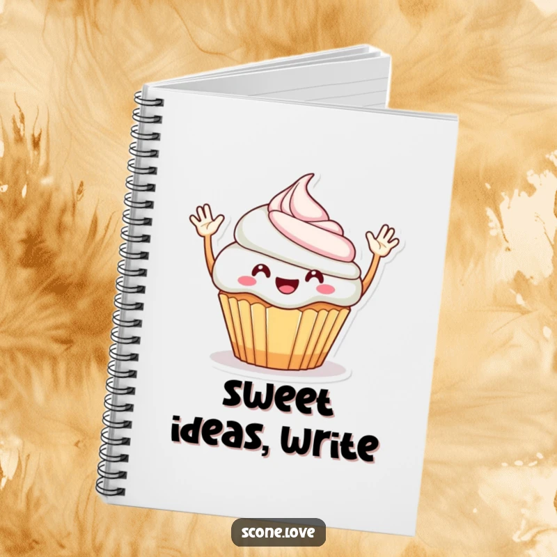 Funny Notebook: A cheerful cupcake with waving arms, inspiring sweet thoughts, creative notes, and joyful doodles.