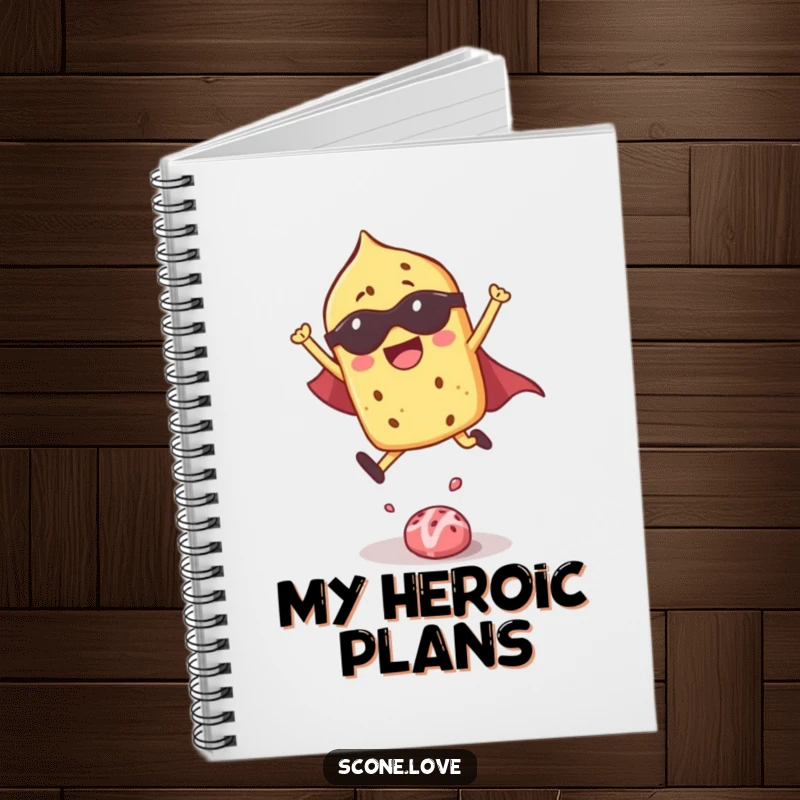 Funny notebook with a superhero scone design, perfect for jotting down heroic ideas and daily plans.