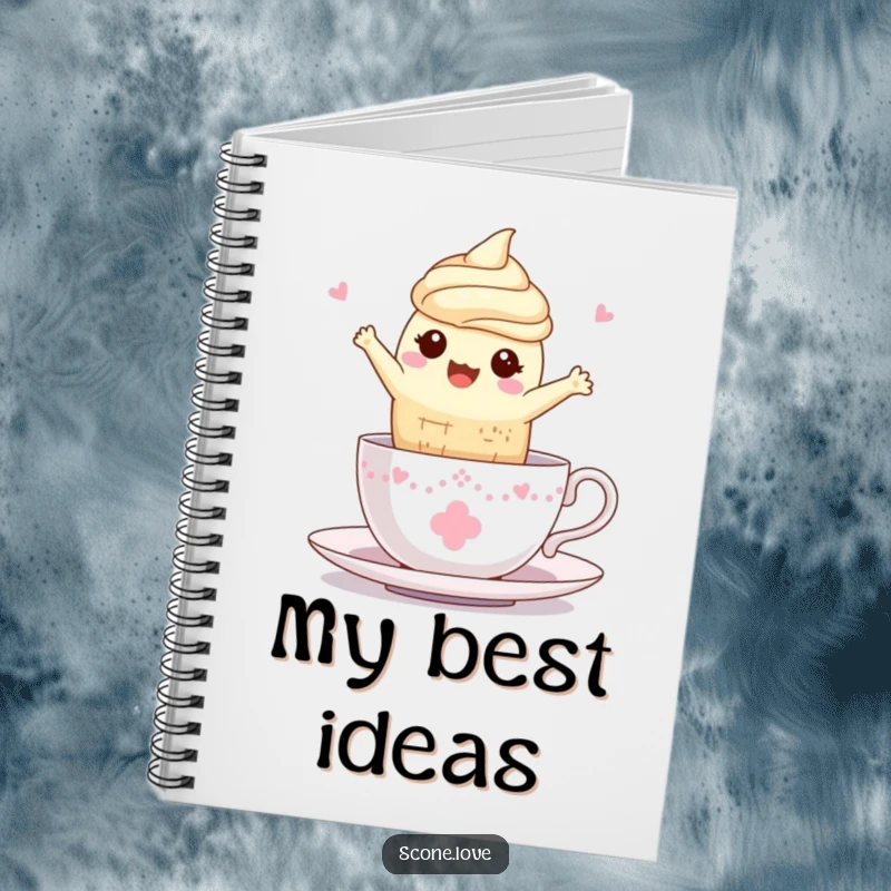 Funny Kawaii Scone Teacup Notebook: A scone leaps into a teacup with pure delight, perfect for capturing ideas.