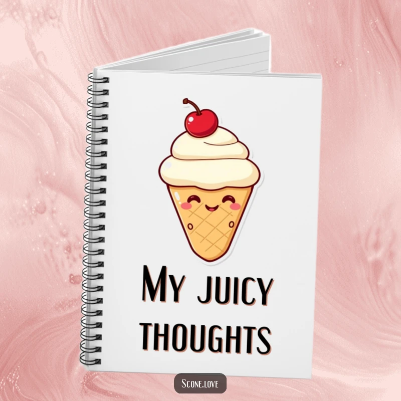 Funny Kawaii Scone Wink Notebook: A scone with a cherry on top gives a playful wink, perfect for notes.