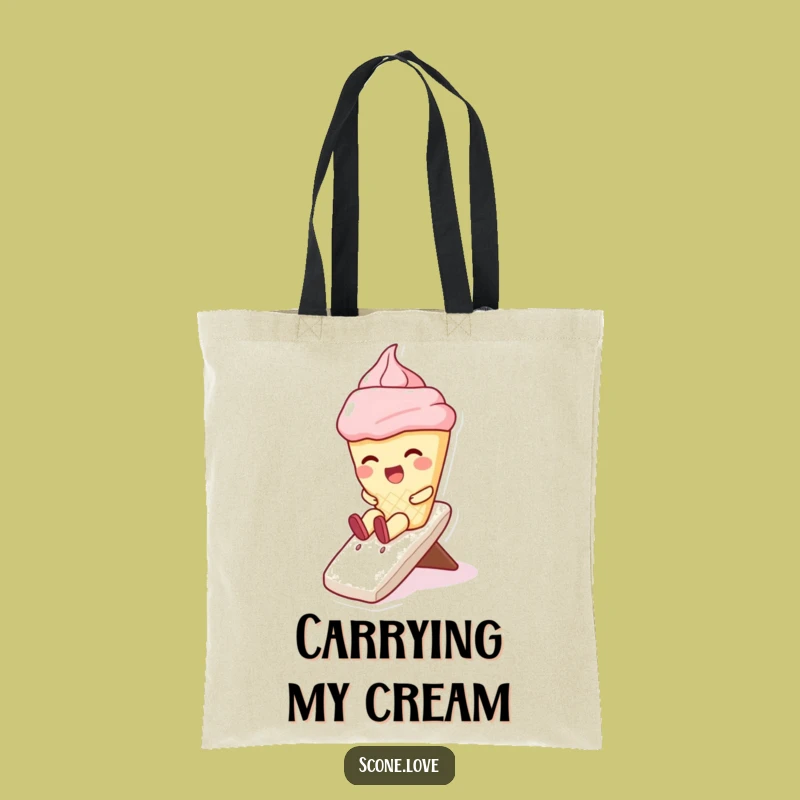Funny Scone Whipped Cream Slide Tote Bag: Sweet Fun Funny Gift