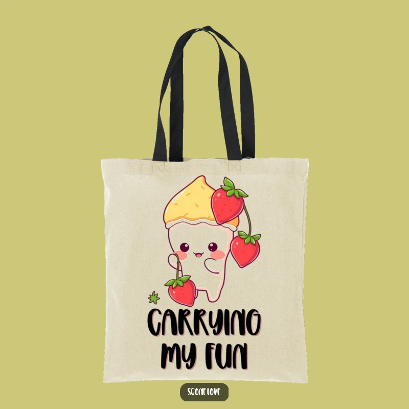Funny Kawaii Scone Batting Strawberry Tote Bag - Cute Shopping Bag Gift