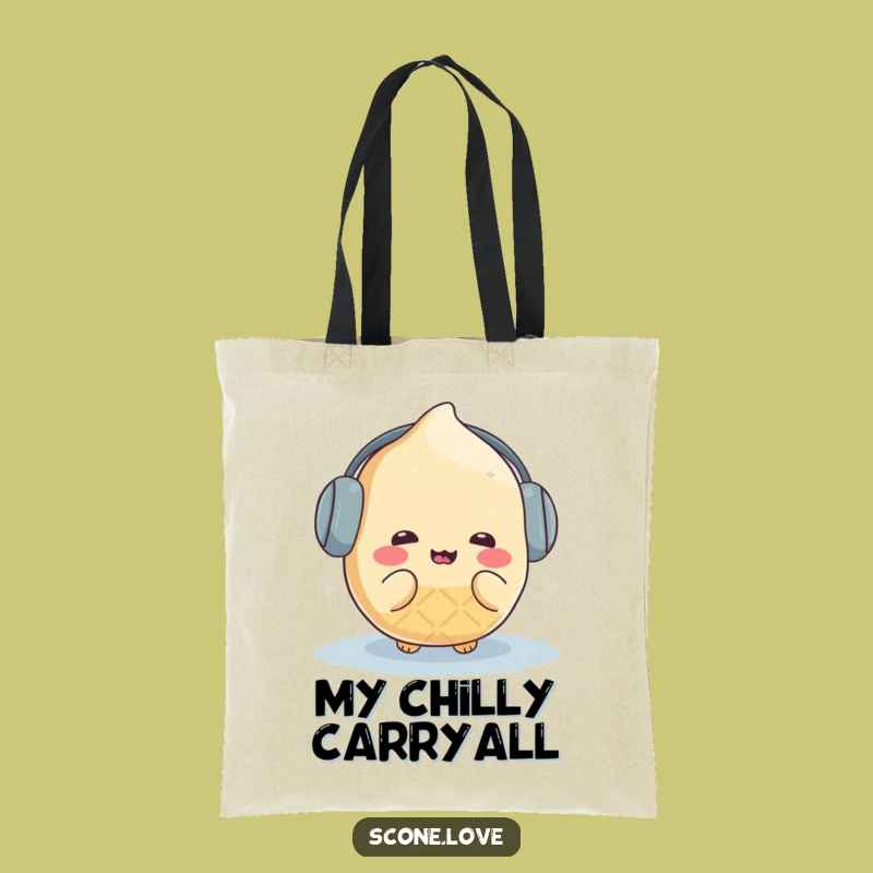 Funny Kawaii Scone Earmuffs Tote Bag - Cute Winter Shopping Bag Gift