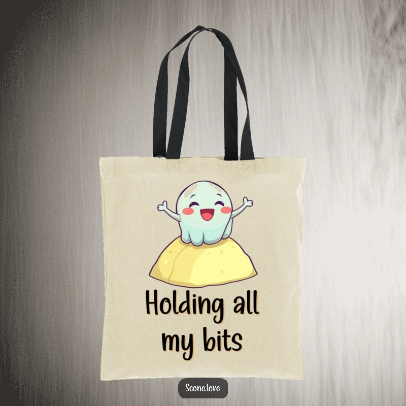 Funny tote bag with a wobbly jelly tumbling enthusiastically down a hill, a stylish and humorous accessory for carrying goods.